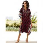 Step & Repeat Print Silky Short Caftan by EY Signature