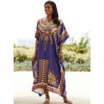 Purple Reign Print Silky Long Caftan by EY Signature