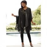 Fringed Faux-Leather Poncho by Lisa Rene